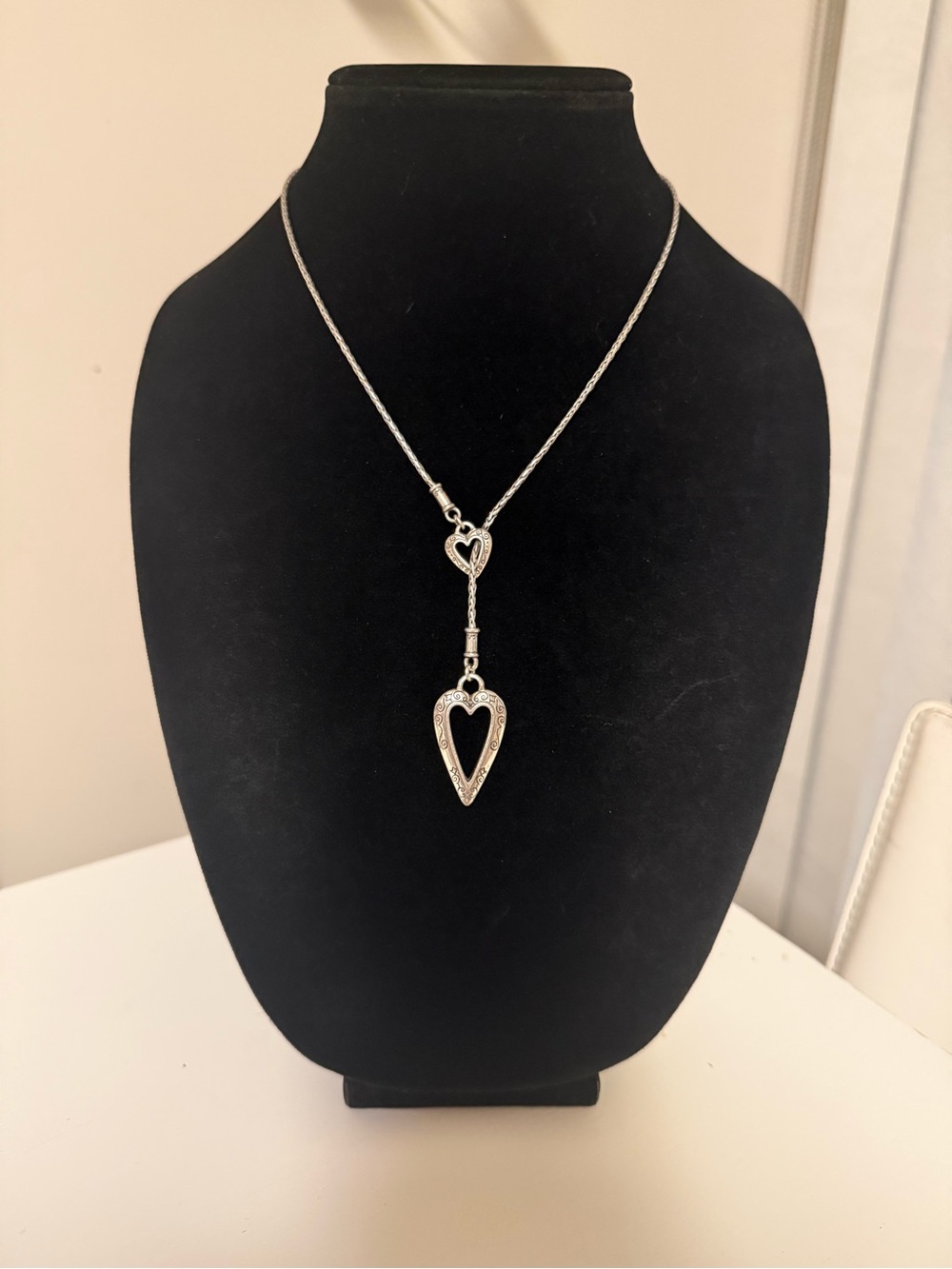Brighton Silver-Tone Scrollwork Filigree Heart Drop Pendant Lariat- Necklace